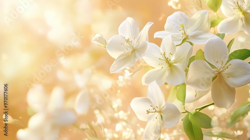 Tranquil Spring Blossoms - Captivating White Flowers in Full Bloom Against a Warm Background