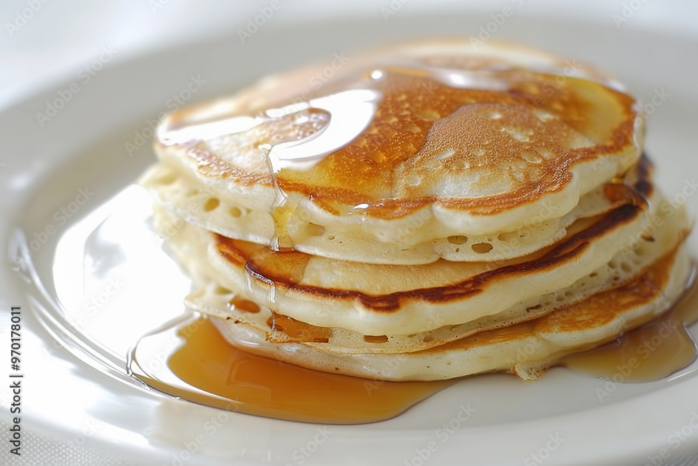 Delicious Stack of Pancakes with Maple Syrup for English Breakfast Delicious Stack of Pancakes with Maple Syrup for English Breakfast