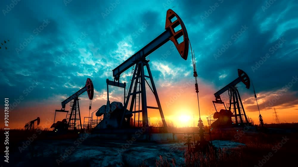 Nightfall Extraction: Oil Pump Against a Dramatic Sky. Seamless looping time-lapse virtual 4k video animation background Nightfall Extraction: Oil Pump Against a Dramatic Sky. Seamless looping time-lapse virtual 4k video animation background