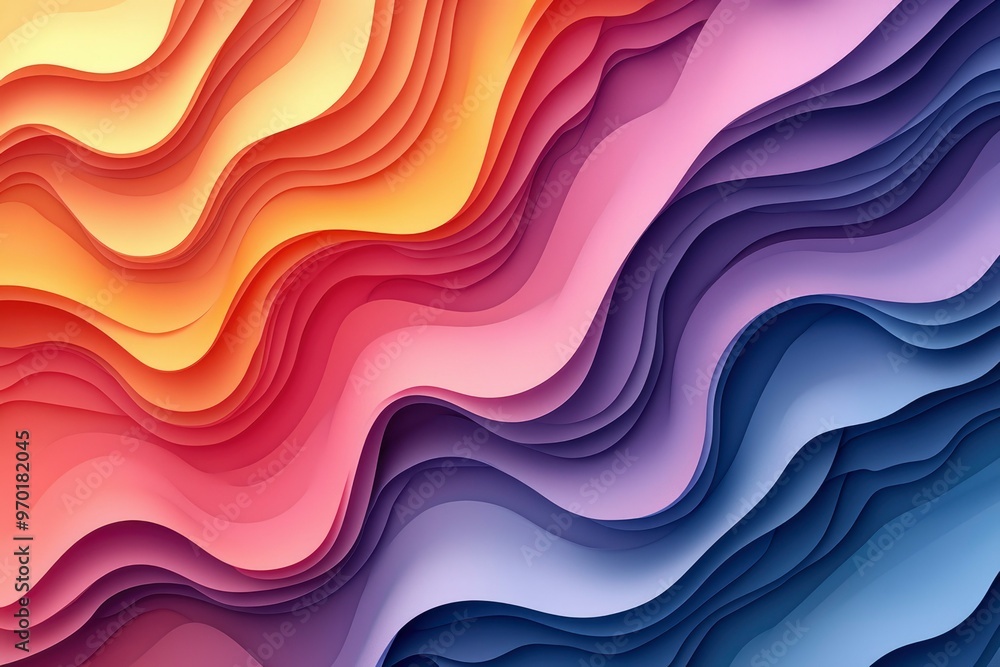 Abstract Background with Layered Wavy Shapes in Warm and Cool Colors Abstract Background with Layered Wavy Shapes in Warm and Cool Colors