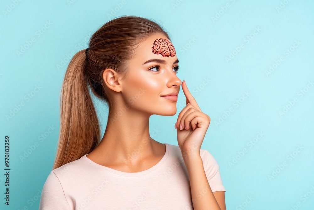Neuromodulation bioelectronic bioelectronic cognitive enhancement and neurodynamics woman with pink neural brain concept thinking deeply against pastel background Neuromodulation bioelectronic bioelectronic cognitive enhancement and neurodynamics woman with pink neural brain concept thinking deeply against pastel background