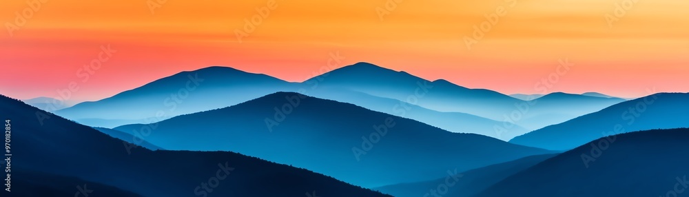 Stunning mountain landscape at sunset with vibrant colors and misty silhouettes, creating a serene and peaceful atmosphere. Stunning mountain landscape at sunset with vibrant colors and misty silhouettes, creating a serene and peaceful atmosphere.