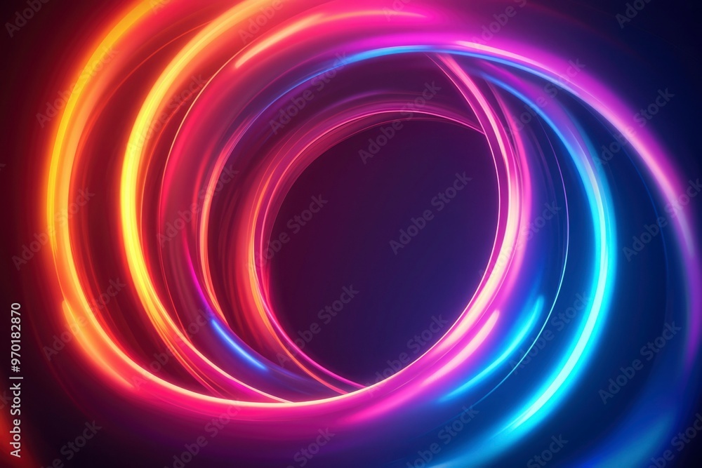 Abstract Swirling Neon Lights with a Circular Design
