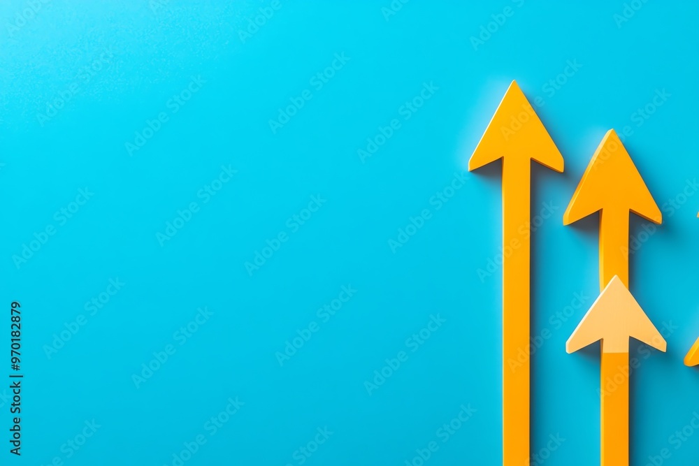 Vibrant yellow arrows pointing upwards against a bright blue background, symbolizing growth, direction, and progress. Vibrant yellow arrows pointing upwards against a bright blue background, symbolizing growth, direction, and progress.
