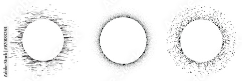 Set of Black noise stipple dots circles collection. Grunge Stipple circles symbol. Vector Illustration.
