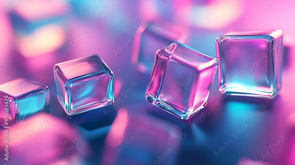 Iridescent Glass Cubes on a Gradient Background Iridescent Glass Cubes on a Gradient Background