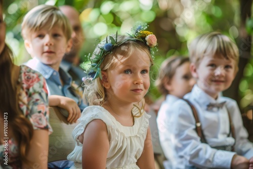 Dressed up girls and boys at a wedding