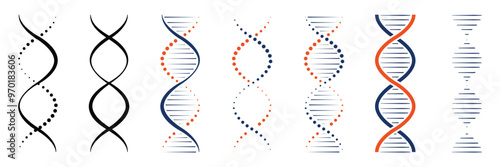 Set of long genetic molecule structure icon collection. DNA icon symbol. Vector Illustration.