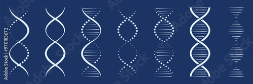 Set of long genetic molecule structure icon collection. DNA icon symbol. Vector Illustration.