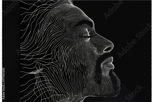 Black and white line drawing of men profile, with the lines forming facial contours, on a black background-gigapixel-standard-scale-4_00x