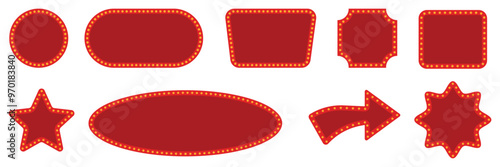 Set of neon marquee billboard collection. Realistic retro square circle, star  shape marquee billboard symbol. Vector Illustration.