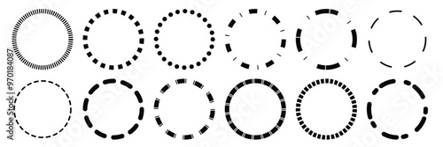 Set of Simple dashed circle icon collection. Different style outline dashed circle symbol. Vector Illustration. 