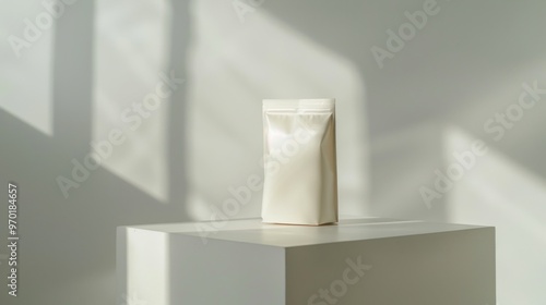 Wallpaper Mural A white bag of flour is prominently displayed on a simple pedestal, highlighting its clean design as sunlight filters through nearby windows in a serene kitchen atmosphere Torontodigital.ca