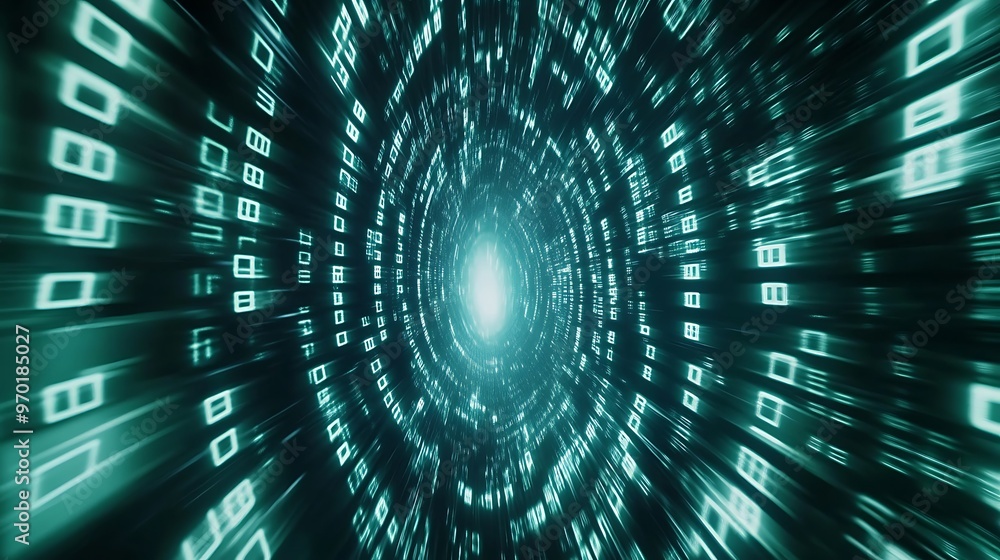 Abstract Digital Tunnel with Glowing Green Binary Code Abstract Digital Tunnel with Glowing Green Binary Code
