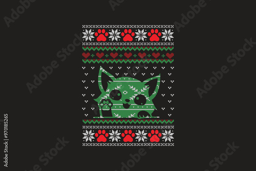 Cat Ugly Christmas Sweater Sublimation T shirt Pattern Design