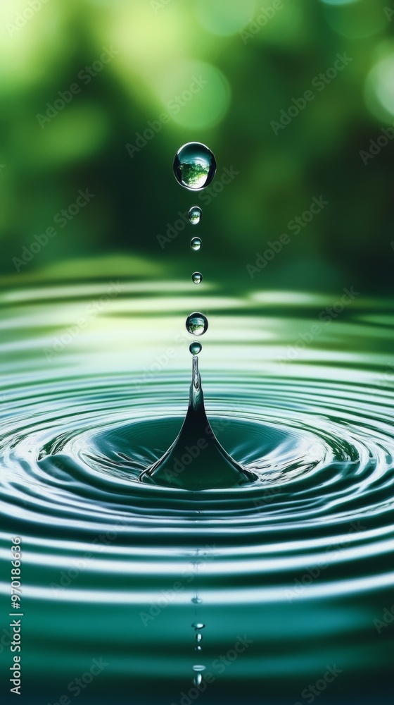 Water droplet splashing into ripples with green Water droplet splashing into ripples with green