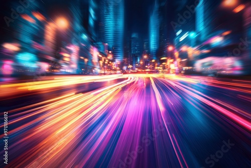 Abstract Cityscape with Motion Blur and Colorful Lights