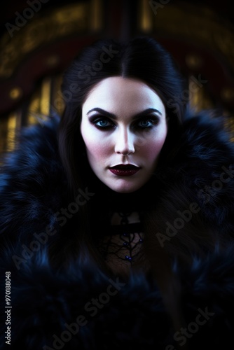 Mysterious woman in dark fur coat