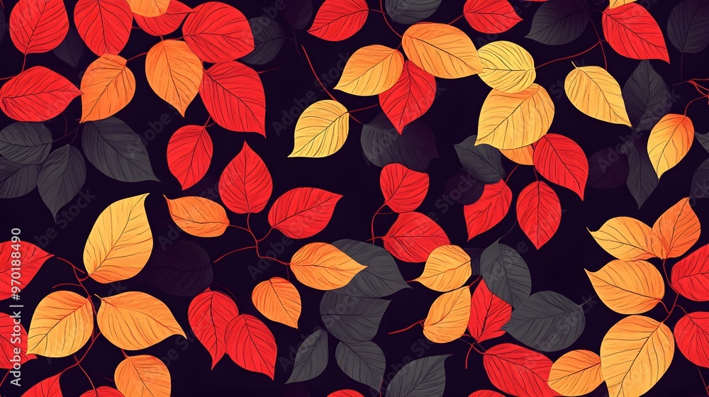 Autumn leaf pattern with warm red and yellow tones, seamless pattern Autumn leaf pattern with warm red and yellow tones, seamless pattern