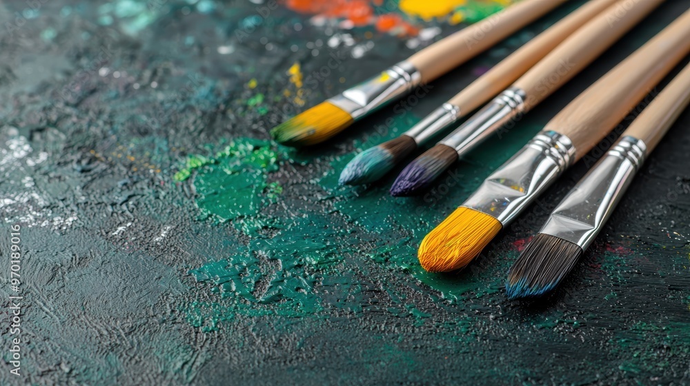 Fototapeta premium Artistic painting brushes and colorful paint strokes
