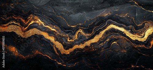 Wallpaper Mural Dramatic abstract landscape with golden and black swirling patterns Torontodigital.ca