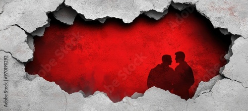 Wallpaper Mural silhouette of two people in a cracked wall Torontodigital.ca