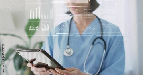 Wallpaper Mural Animation of data processing over caucasian female doctor using tablet Torontodigital.ca