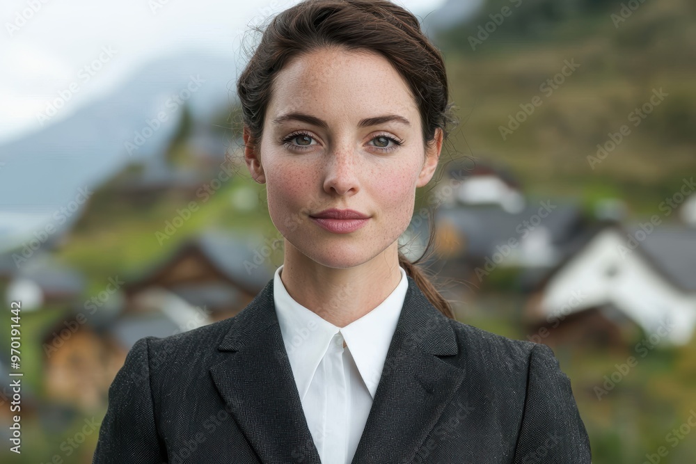 Confident businesswoman in mountain landscape Confident businesswoman in mountain landscape