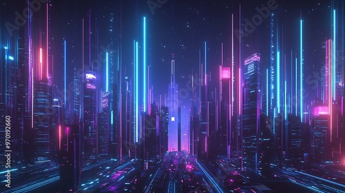 Futuristic Cityscape with Vibrant Neon Lights photo