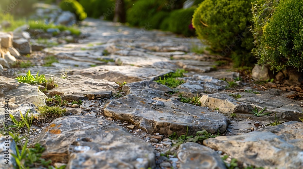 Naklejka premium rock floor with walkpath at the garden : Generative AI