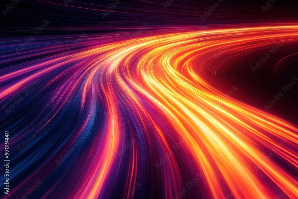 Abstract Curving Lines of Red, Orange, and Yellow Light on a Black Background Abstract Curving Lines of Red, Orange, and Yellow Light on a Black Background