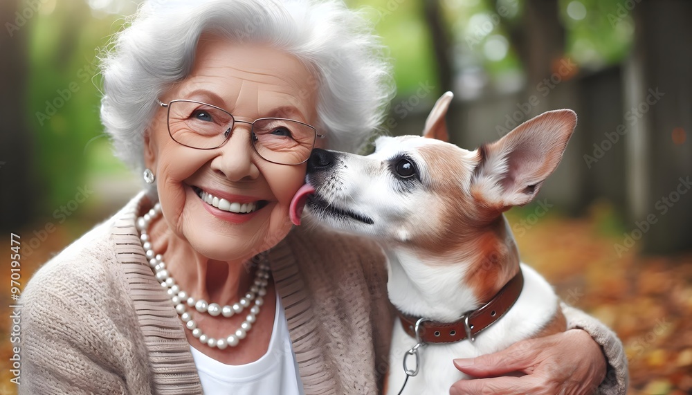 Happy Senior with Dog Licking Their Face - Elderly Person Bonding with Pet in Heartwarming Moment Happy Senior with Dog Licking Their Face - Elderly Person Bonding with Pet in Heartwarming Moment