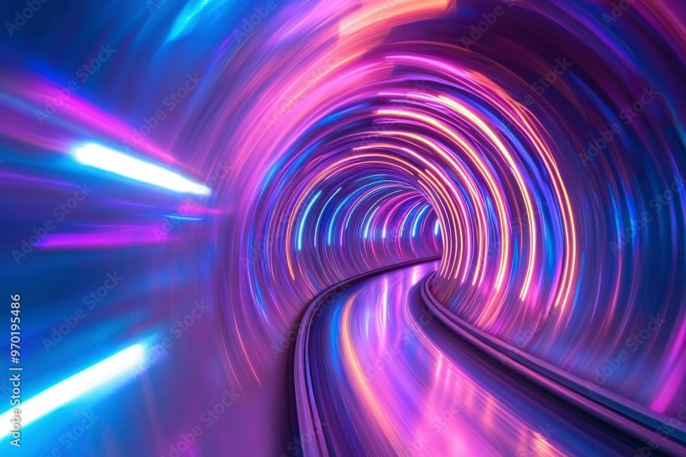 Abstract Neon Tunnel with Bright Purple and Blue Lights Abstract Neon Tunnel with Bright Purple and Blue Lights