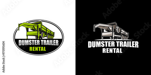 The emblem vector logo illustration features a dumpster trailer rental. Captures the essence of a dump trailer with a clean and professional look, making it ideal for branding and promotional material