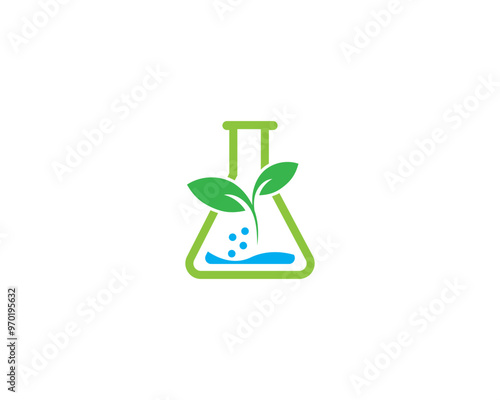 Glass Flask with Leaf Silhouette and Line Icon Set. Science Chemistry Natural Research Experiment Black and Green Logo. Bio Laboratory Sign. Paraben Free Symbol. Isolated Vector Illustration