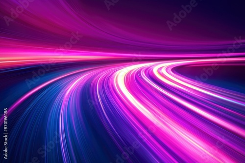 Abstract Purple and Blue Light Trails, Curved and Blurry, Futuristic Design