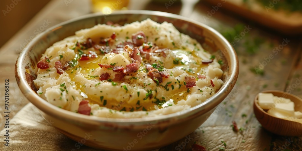 Creamy Mashed Potatoes with Butter and Bacon Bits Creamy Mashed Potatoes with Butter and Bacon Bits