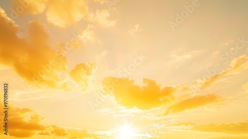 Sunset sky with Orange yellow sunlight clouds in Golden hour Early morning sunrise horizon summer sky Backgrounds : Generative AI