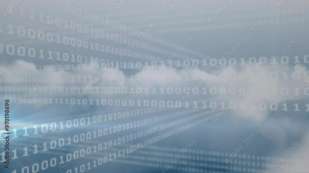 Animation of binary coding digital data processing over clouds Animation of binary coding digital data processing over clouds