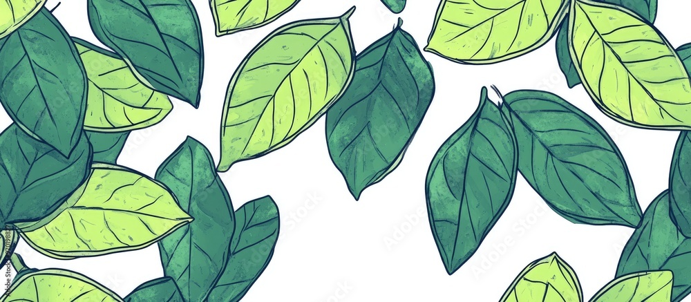 Fototapeta premium Cartoon illustration featuring a playful doodle of green leaves