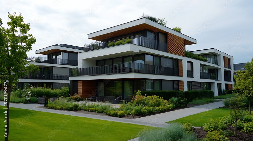 Modern Apartment Building New Residential Low rise Building Complex in Germany Modern Architecture of Urban Buildings Apartment Block with Landscaping Garden : Generative AI Modern Apartment Building New Residential Low rise Building Complex in Germany Modern Architecture of Urban Buildings Apartment Block with Landscaping Garden : Generative AI