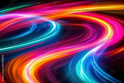 Abstract Swirling Colorful Lights on a Black Background