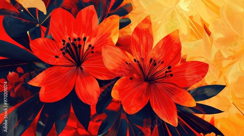 Vibrant red abstract floral design