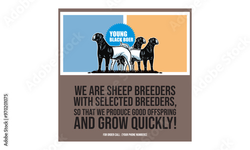 great goat poster for boer farm, silhouette of unique banner promotion vector illustrations