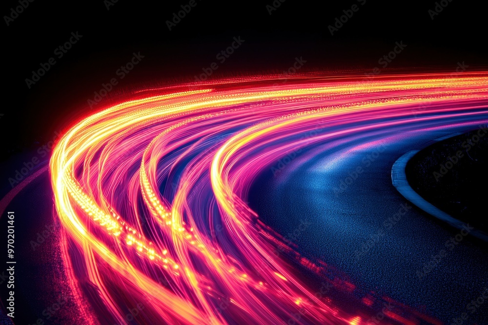 Abstract Light Trails on a Curved Road at Night Abstract Light Trails on a Curved Road at Night