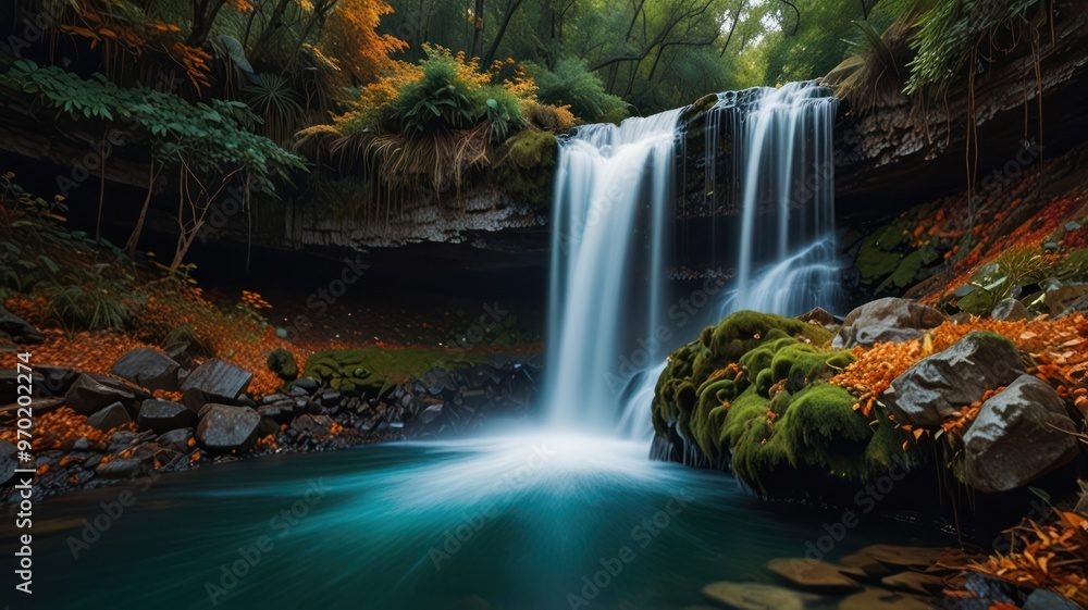 Obraz premium Waterfall in a Lush Forest