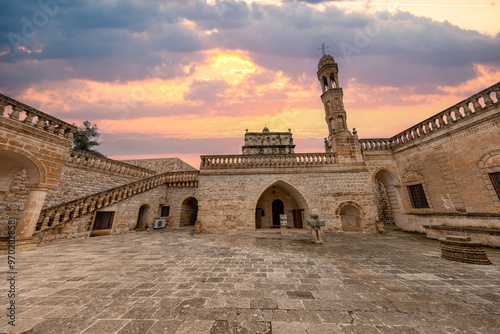 Syrian Orthodox Church dedicated to Holy Mary in the village of Anitli known also as Hah, Mardin, Turkey .Historical mardin midyat virgin mary church. photo