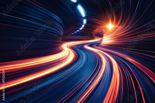 Abstract Swirling Light Trails in a Tunnel