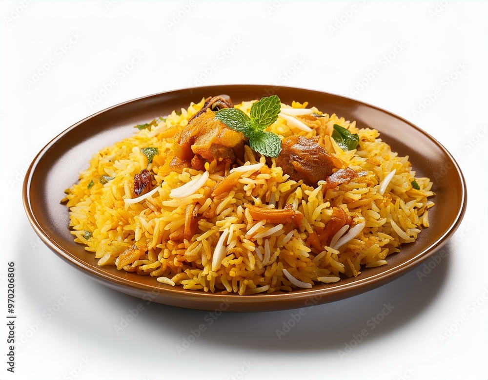 Biryani on plate isolated on white background Biryani on plate isolated on white background