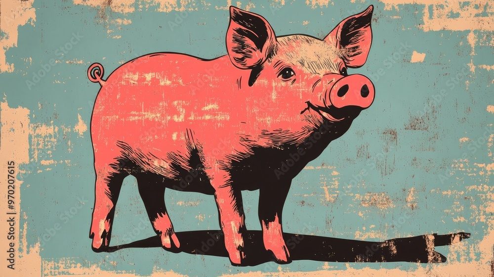 © Seyyar - Retro illustration of a cardboard toy pig symbolizing playful creativity on a blank canvas